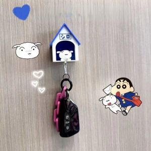 Cartoon Cute Xaobai House Key Shelf Creative Crayon Shin-chan Little White Dog Keychains and Anti Lost Hanger