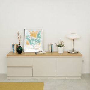 HAUS LIFE ตู้วางทีวี 150 ซม สีโอ๊คและขาวออฟไวท์ ไม้ E0 ปลอดภัยต่อคนและสิ่งแวดล้อม รุ่น RT - M00004