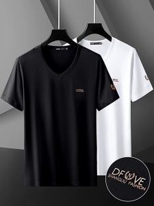 莫代尔冰丝V领短袖t恤男2025新款夏季潮牌潮流帅气简约百搭半袖衫