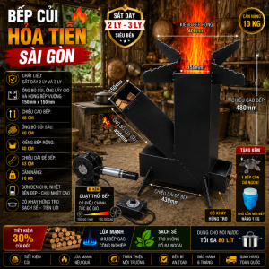 Bếp Củi Hỏa Tiễn Sài Gòn 150mm Có Quạt Thổi Tăng Áp – Tiết Kiệm Củi Lửa Mạnh Nấu Nhanh Cho Nồi Đến 80L