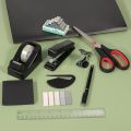 Stapler and Tape Dispenser Set, 11 in 1 Office Supplies Set, Black Desk Accessories with Staple Remover,, Ballpoint Pen, Clear Tape, and 1000pcs Staples. 