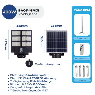 Đèn Năng Lượng Mặt Trời Sân Vườn ATH LIGHTING Loại Đèn Đường Liền Thể 400W 600W 800W Có Cảm Biến Chuyển Động