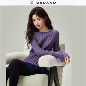 Giordano Beau Monde Women Wide ribbed knit sweater Free Shipping 13356628