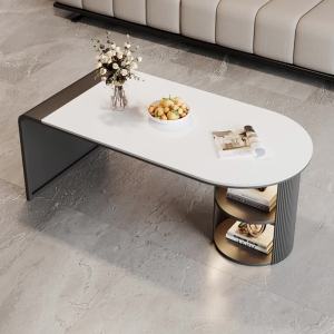 Modern coffee table light luxury rock slab tea table modern style high-end tea table oval combination Italian minimalist tea table