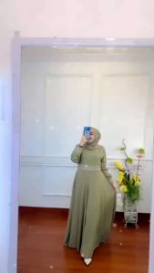 Gamis Jumbo Wanita Terbaru Warna Biru Langit Mewah Nayla Maxi Set Pasmina Gamis Kondangan Simple Aksen Renda