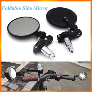 Motorcycle 3 Round 7/8 Handle Bar End Mirrors side mirror For Harley Honda Suzuki Yamaha Cafe Racer Bobber Universal 2pcs Moto Foldable