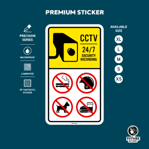 CCTV No Smoking Helmet Dog Pet Food Drinks Beverages. Sticker Sign Signage Notice Label. Warning Caution Prohibition