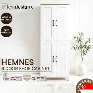 Flexidesignx HEMNES 4 Door Shoe Cabinet Soft Close Black Handle 8 Tier Shelf Fit 24 Pairs Shoe