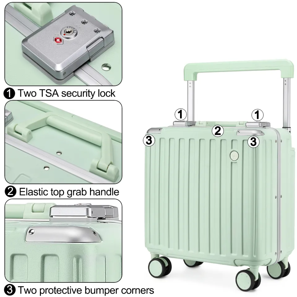 SEA CHOICE Carry on Suitcase 18 Inch Lightweight Hand Luggage Suitable  Short Travel Aluminum Framed PC Cabin Luggage with TSA Lock Wheel Spinner 