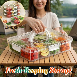 Divided Serving Tray Food Storage Box Food Grade PET Airtight Portable Fridge Organizer Picnic Party