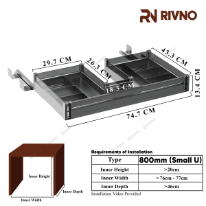 Rivno Aluminum Alloy U-shaped Cabinet With Pull-Out Baskets Two Sliding Cabinet Organizer