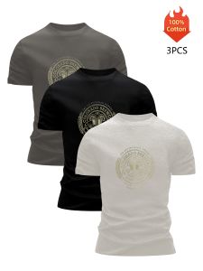 3 Pack T-Shirt Mens 100% Cotton Graphic Printed Tees Funny Summer Blouse Casual Breathable Cool High Quality Clothing