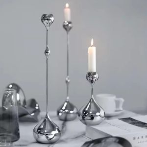 OOC Romantic Candle Holder Luxury European Style Metal Candlestick Modern Silver Water Droplet Candlestick Home Use
