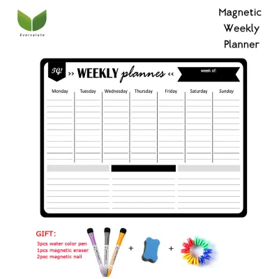 A3 Magnetic Magnetic Calendar For Fridge Weekly & Monthly Planner Fridge Magnetic Sticker Daily Message Refrigerator Bulletin Whiteboard Provide 3 pcs Marker Pens and Eraser