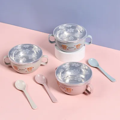Childrens Stainless Steel insulated bowl baby food bowl eating bowl