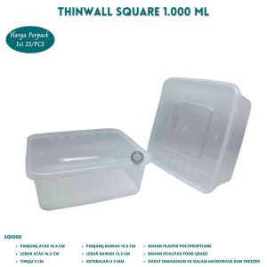 Thinwall Persegi 1000 Ml Thinwall Persegi Food Container  (Isi 25 Pcs--SQ1000)