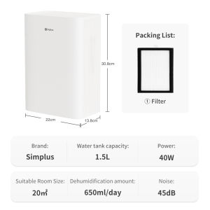 Simplus Air Dehumidifier & Purifier 2 in 1丨Dual Effect Integration丨750ml/Day丨1.5L Water Tank丨 <45dB丨Lite Dry-C5