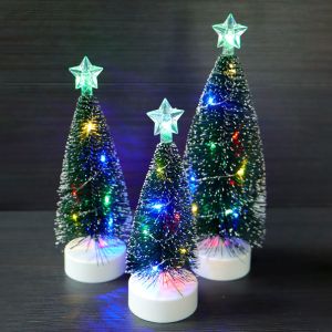 YERZ 3 Pcs/set LED Light Mini Artificial Christmas Trees Decorations Festival Miniature Snow Frost Xmas Home Table Ornaments