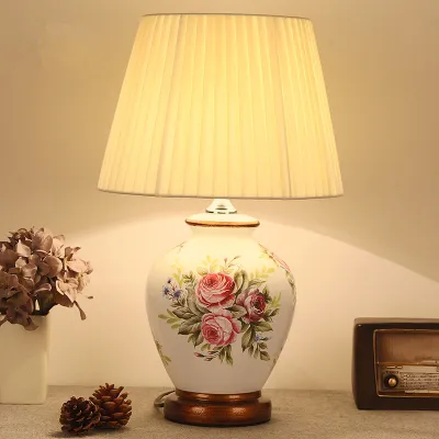 Chinese Style Ceramic Bedroom Bedside Lamp Classical Table Lamp European Style Simple Modern Warm Romantic Decoration