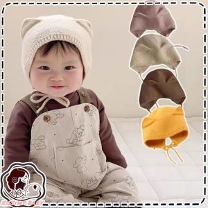 Baby Knitted Hat Cat Ear Bonnet Solid Color Soft Pullover Winter Warm Ear Protection Topi Bayi 婴儿帽