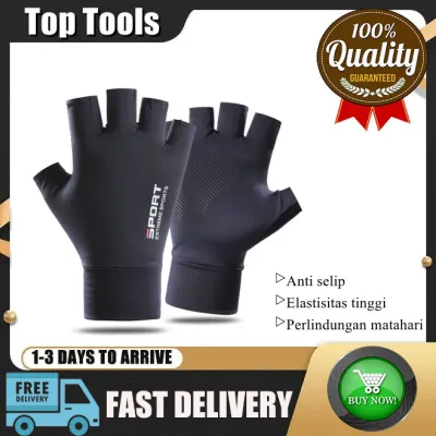 Sarung Tangan Half Finger Unisex Sarung Tangan Motor Sepeda Anti Slip Es Sutra Nyaman Dan Bernapas Sun Protection