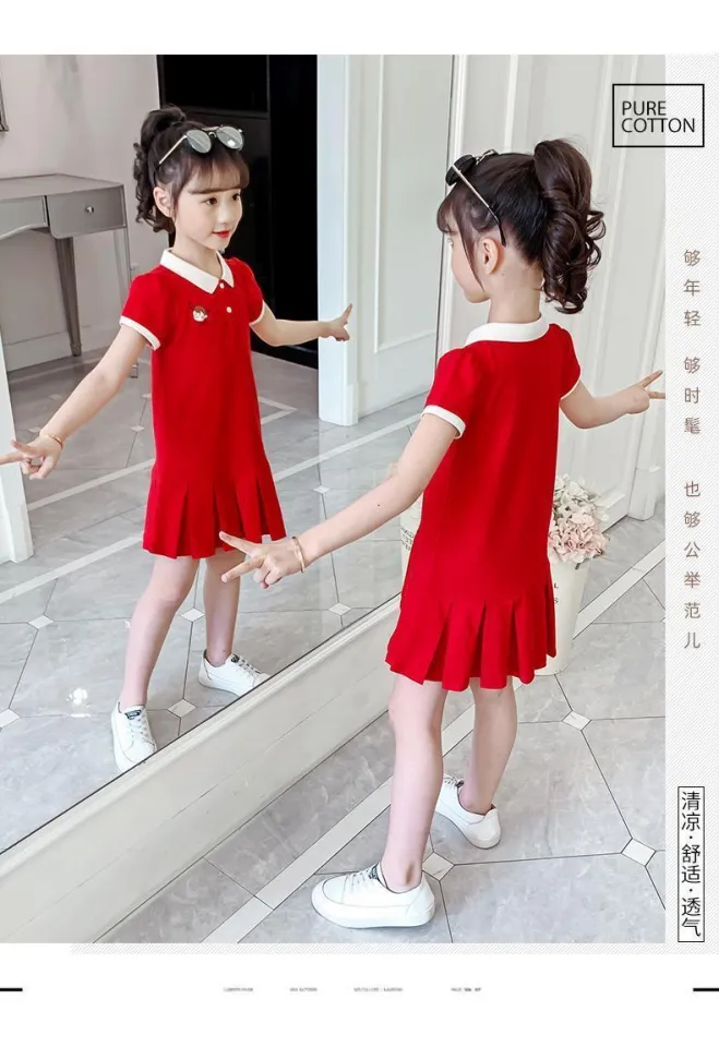 Girls Dress 2023 New Fashion Kids Solid Short Sleeve Princess Midi