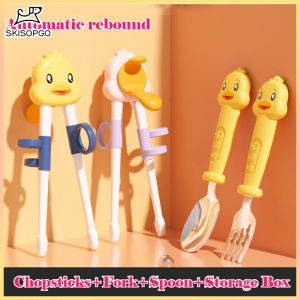 SKISOPGO Baby Chopsticks Fork Spoon Set 304 Stainless Steel Cute Training Utensil Cutlery Set Sudu Garfu Baby