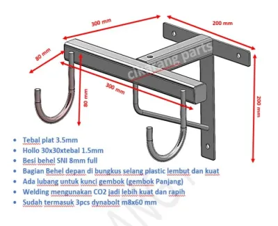 Gantungan sepeda di tembok termurah standart SNI material - Hitam