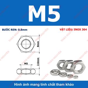 Đai ốc lục giác mỏng INOX 304 DIN 439 đủ kích thước M3 M4 M5 M6 M8 M10 M12 - Combo tán inox