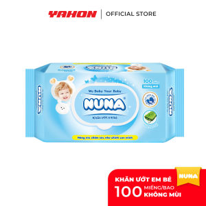 Khăn Ướt Em Bé Nuna Không Mùi 100 Miếng - Vải Không Dệt Mềm Mại - Chiết Xuất Lô Hội - An Toàn Cho Da Nhạy Cảm