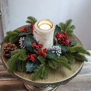 Pinecone Candle Wreath Christmas Table Decor Holder Candlestick Berry Garland Fragrance Home Celebration Hiasan Meja