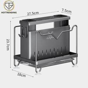 Kệ gài dao thớt đũa và nhiều dụng cụ nhà bếp màu đen sơn tĩnh điện cao cấp tặng 4 móc treo kệ nhà bếp đa năng