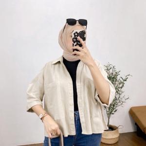 Kemeja Crop Linen Crinkle Outher Crop Oversize LD 120
