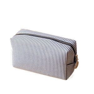 ZYJC Striped Makeup Bag Zipper Closure Soft Seersucker Fabric Cosmetic Pouch Portable Large Capacity Toiletry Pouch School Supplies