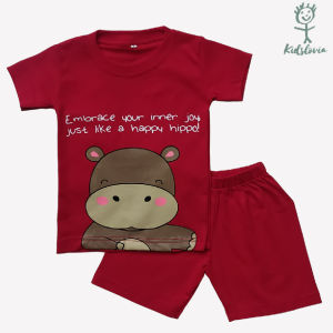 Setelan Kaos Anak Laki LakiCelana Pendek Anak Usia 1-6 Tahun Bahan Katun Warna Merah Kuda Nil