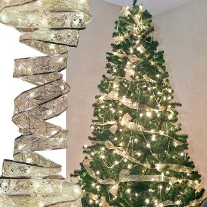 NUVOX Christmas Tree Decorations Ribbon Lights 33ft 100 LED String Lights Battery-Powered Copper Wire Christmas Tree Ribbon Lights for Holiday Party Weddings Indoor Christmas Tree Decorations
