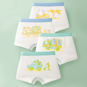 4 Pcs Cartoon Crane Dinosaur Summer Kids Boys Boxer Briefs Pure Cotton Teen Shorts Class A All-Cotton Four-Corner Pants 夏男童平角内裤纯棉青少年短裤A类全棉四角裤 FUNIANQI