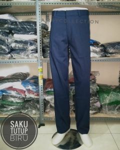 Celana panjang biru PDH Saku Tutup Bahan Drill Seragam sekolah SMP