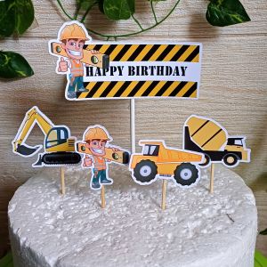 Topper Mobil Konstruksi Custom Foto untuk Hiasan / Dekorasi Kue Ulangtahun Karakter (Toper Cake)