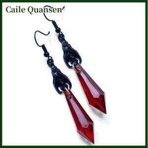 Caile ต่างหูค้างคาวสีดำกับลูกปัดสีแดง ต่างหู เครื่องประดับโกธิค เครื่องประดับทางเลือก ของขวัญโกธิคสำหรับเธอ คนรักค้างคาว ฮาโลวีน