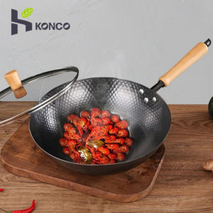 Konco 32Cm Carbon Chảo Trung Quốc Thép Có Nắp Đậy Không Có Tráng Phẳng Dưới Trung Quốc Chảo Pan Cho Cảm Ứng Điện Khí Đốt Halogen Tất Cả Các Bếp Lò