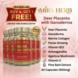Mira Herb Deer Placenta with Ganoderma Marine Collagen Vitamin C Panax Ginseng 9-in-1 Advanced Health Supplement 5 Bottles