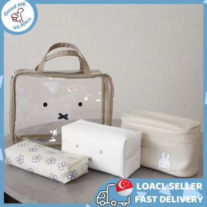 SG Seller Miffy Cute Rabbit Cosmetic Bag 4Pcs Set Waterproof Clear Travel Toiletry Bag with Handle Large Capacity Makeup Organizer Pouch for Skincare Toiletries Cosmetics Perfect for Travel Gym Beach Daily Use