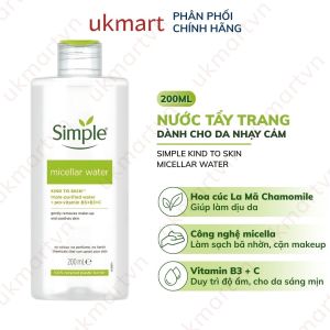 Nước tẩy trang Simple Micellar Cleansing Water làm sạch 99% trang điểm cho da thoáng mịn tức thì 200mL/ 400mL