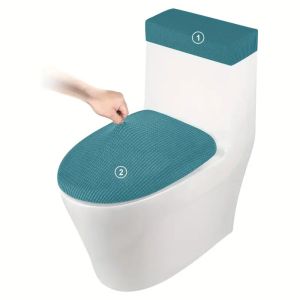 YANGS 2Pcs/Set Solid Color Toilet Lid Cover Thickened Corn Pattern Tank Lid Cover Dust Protection Split Toilet Seat Cover Home Bathroom