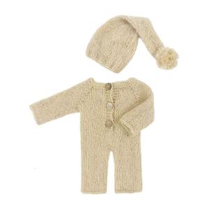 Baby Romper Jumpsuit Photo Clothes with Elastic Long Hat Photography Props Costumes Outfit Breathable Clothing