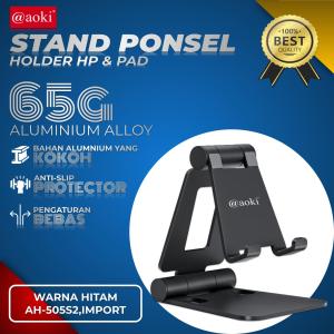 AOKI Stand Hp Aluminium yang Dapat Disesuaikan - Hp stand untuk Meja Dock Desktop Portabel Berukuran Kecil untuk iPhone 15 14 12 Pro 13 Max Mini XR XS X 8 7 6 Plus Kantor Rumah