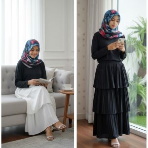 ROK WANITA PANJANG LIPIT 3 TINGKAT PLISKET GL FASHION