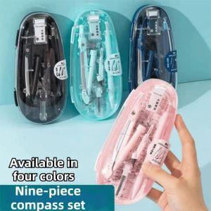 GIORGIONE 9Pcs/Set Protractor Math Geometry Kit Compass Straight Ruler Transparent Ruler Set Stationery Set Lead Core Multi-Function Ruler Set School Student Supplies