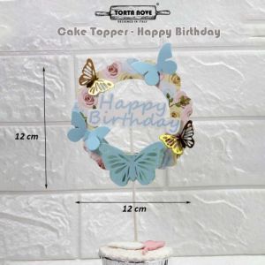 Cake Topper HAPPY BIRTHDAY HBD Love bulat Hiasan kue ulang tahun cantik murah kertas premium